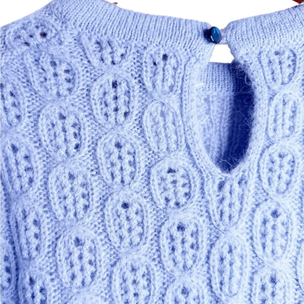 J. CREW NWT Puff Sleeve Alpaca Blend Knit Sweater Size Medium in Dusk Blue - Picture 7 of 10